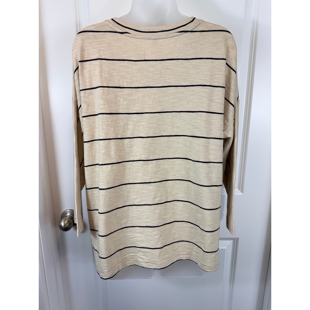 NWT Lou & Grey Striped Long Sleeve Knit Top Barely Beige Small Cotton Blend - Picture 5 of 13